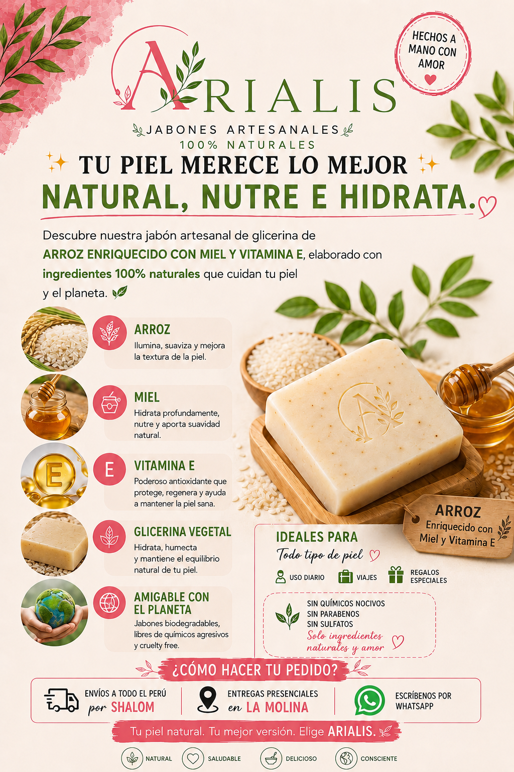 Jabon Natural de ARROZ enriquecido con vitamina E